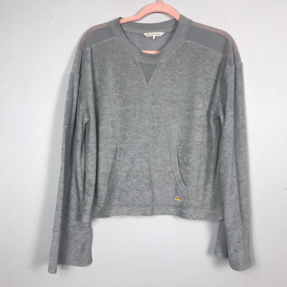 C&C California Terry Cloth and Mesh Pullover Sweater Grey Large